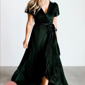Baltic Born Andi Ribbed Velvet Wrap Dress… Emerald